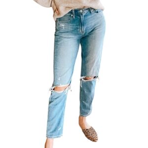 American Eagle Mom Jeans High Waist Cotton Y2K Womens 8 Distressed Classic Blue